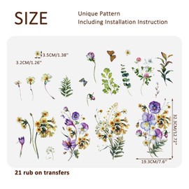 astrkiz Large Rub on Transfers for Furniture Decals, Watercolor Floral Furniture Transfers Rub on Nightstand Decoration UV DTF Transfer Sticker, Rub on Transfer Stickers for Table, Vintage Floral