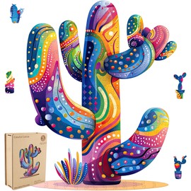 delobil Colorful Cactus Wooden Puzzles, 300 Pieces Jigsaw Puzzles 12.2'' x15.4'', Unique Design Liberty Wooden Puzzles for Adults and Kids, Family Game Gift Royal Size