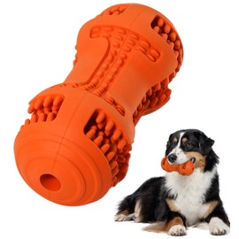 IPTPAS Durable Dog Chew Toy for Teeth Cleaning, Natural Rubber Dental Toy for Small Medium Dogs & Teething Puppies, Tough Chew Toy for Aggressive Chewers, Reduce Boredom and Keep Dogs Busy (Orange)