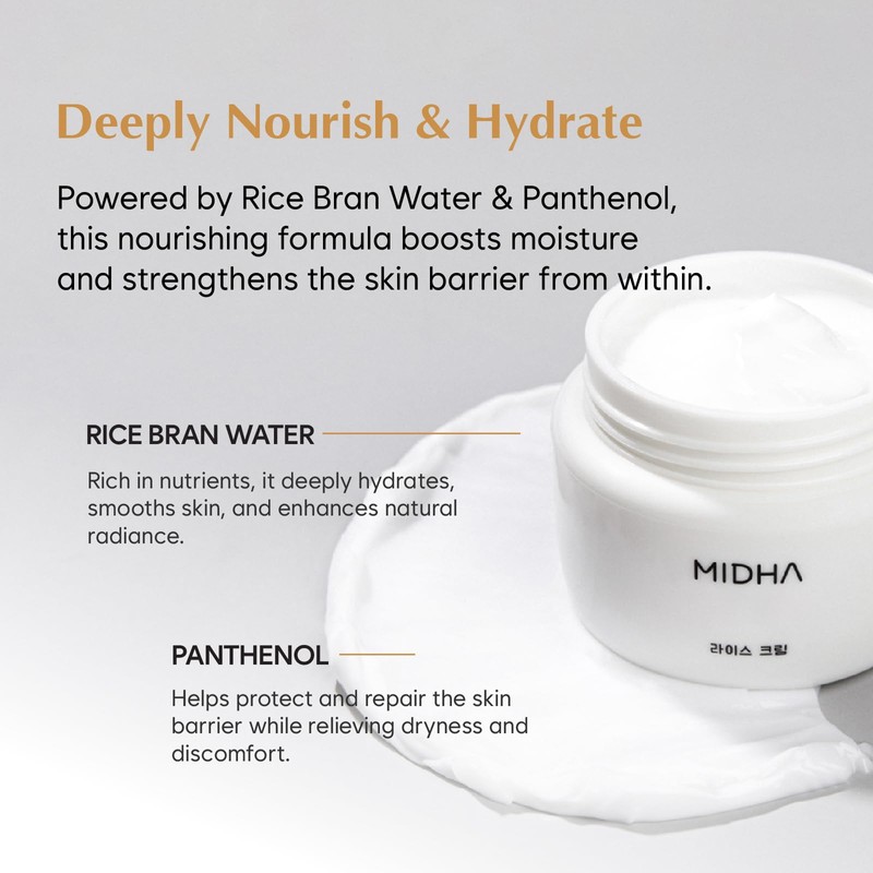 MIDHA Rice Cream 1.69fl.oz/50ml, Deep Hydration, Glow-Enhancing, Skin Barrier Support