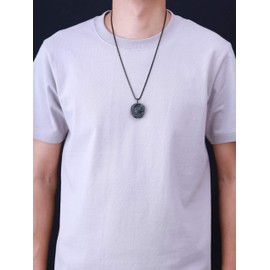 COAI Bold Eagle Black Obsidian Necklace Stone Necklace for Men Viking Necklace for Men, Stainless Steel Box Chain 24"