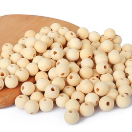 Pack of 120 x 16 mm Natural Wooden Beads with Bead Threader, Round Untreated Wooden Balls Wooden Beads with Hole 3.5 mm for Crafts, Threading, Dream Catcher, Macrame, DIY Crafts etc