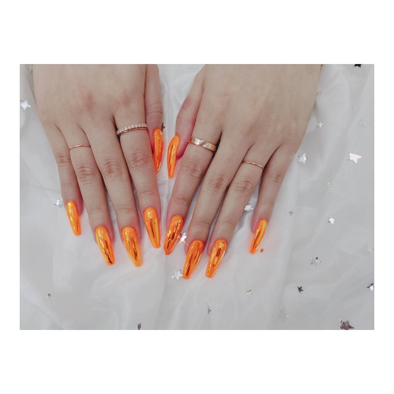  Orange Caramel Homemade Nail Tips - Long Round /
