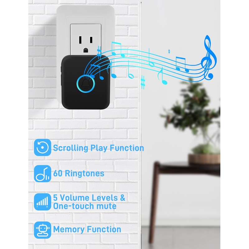 FOVKSUC Wireless Doorbell, Waterproof Door Bell Kit with 60 Chimes
