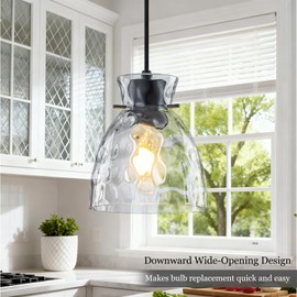 6" Mini Hammered Glass Black Pendant Lights Kitchen Island Lighting 2 Pack