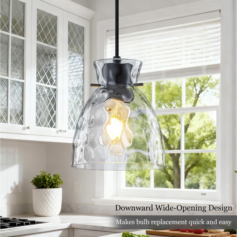 6" Mini Hammered Glass Black Pendant Lights Kitchen Island Lighting