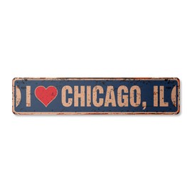 I Love Chicago Illinois Vintage Plastic Street Sign il City State us Wall Road décor Gift | Indoor/Outdoor | 24" Wide