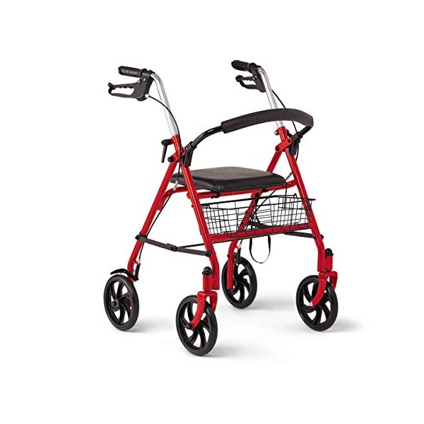 Medline Steel Rollator Walker with 8 Inch Wheels, Folding Rolling