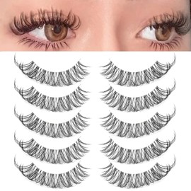 DSLONG Cat Eye Lashes Looks Like Eyelash Extensions, Russian Strip Lashes Clear Band Natural Look Wispy Lashes, D Curl Fluffy Volume Cross Multi layered Invisible Band Eyelashes (02B)