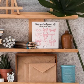 Nvotell Pink Coquette Bows Signs - Christian Religious Wooden Box Sign, Preppy Room Decor Wooden Box Sign For House Table, Pink Bows decor For Girl Room Bedroom, 5x5 Inch