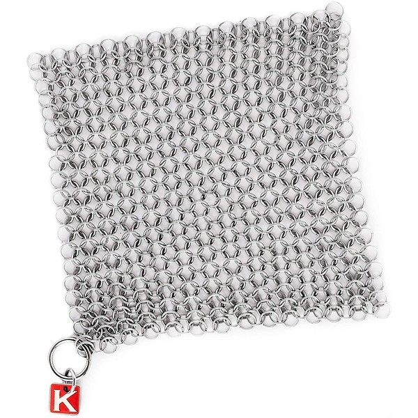 Knapp Made CM Scrubber 6"x6" Small Ring Chainmail Scrubber - For Cast Iron, Stainless Steel, Hard Anodized Cookware - Cast Iron Cleaner