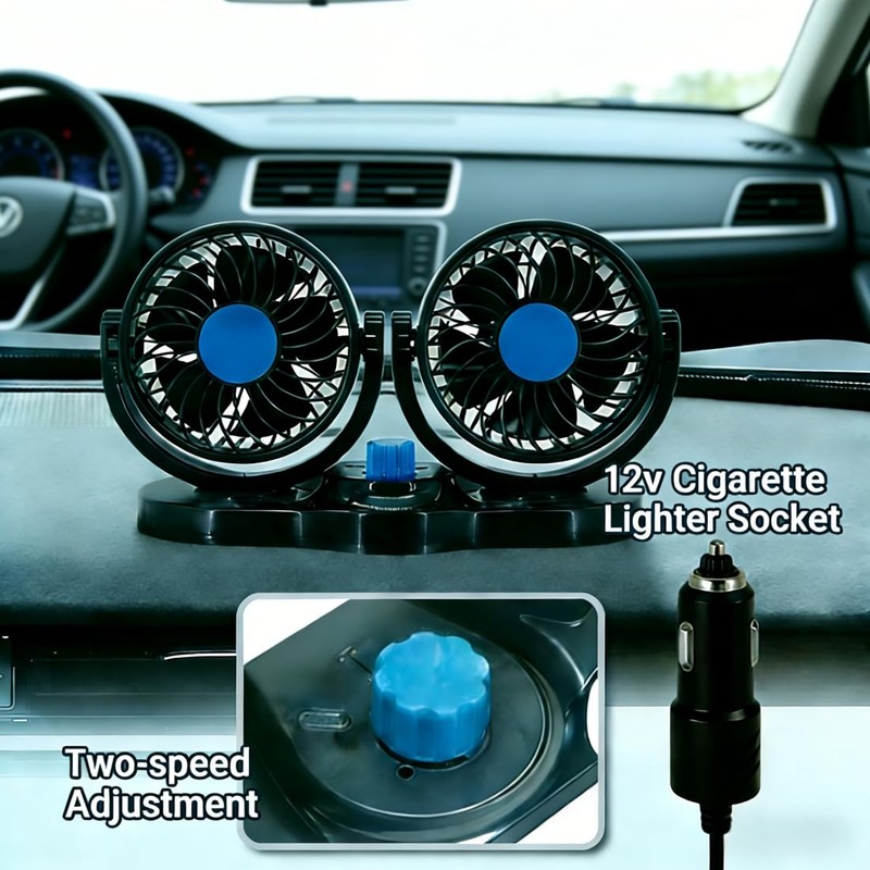 HCUSR Vehicle Fan,12V 4 Inch Dual Head 360° Rotatable car