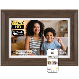 NexFoto Digital Picture Frame 10.1'' WiFi, HD Touchscreen 1280x800 with 64GB - Share Photos Instantly, Wall Mountable, for Wedding/Mom/Birthday (Walnut)