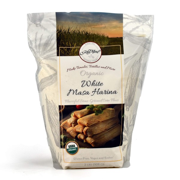 Gold Mine White Corn Masa Harina - USDA Organic - Macrobiotic, Vegan, Kosher and Gluten Free Flour for Healthy Mexican Dishes - 2 LBS
