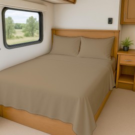 Cottington Lane RV Sheets 100% Egyptian Cotton, Queen 60" x 80" Premium Quality 4 Piece Sheet Set for Campers, High Thread Count Taupe Solid with 6-10" Deep Pocket