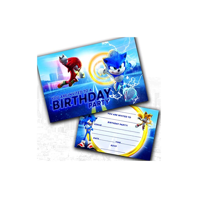 Sonic Party Invitations & Envelopes Birthday Invites (WRITE ON) (Pack