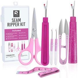 Kit de destripador de costura, 7 piezas, 1 grande, 1 ergonómico, 2 rascador de costura pequeño, cortador de hilos, tijera, cinta métrica – Accesorios de costura para manualidades de acolchado Notions