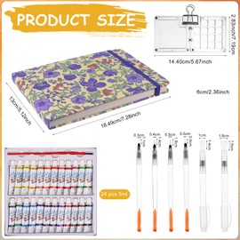 Youdaju 11 Pcs Mini Portable Watercolor Palette Set Pocket Watercolor Travel Set Acrylic 15 Grid Paint Box 2 Pcs 32K Watercolor Paper Pad Sketchbook 6 Paint Brushes, Binder Clips, 24 Color Paints