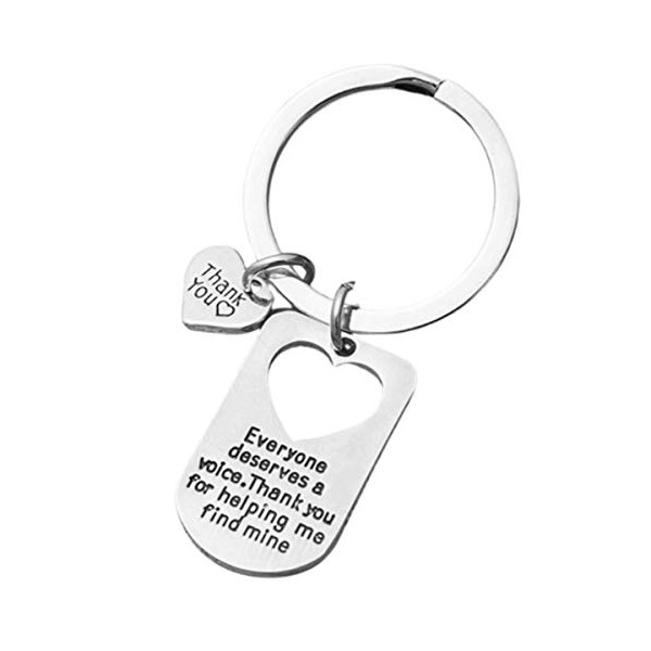 Speech Therapist Keychain, Everyone Deserves a Voice, Thank You for Helping Me Find Mine - Speech Language Pathologist Jewelry Thank You Appreciation Gift