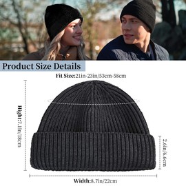 2 PCS Knit Trawler Beanie Hat for Men Women, Fisherman Beanie Caps, Swag Knit Trawler Skullcap, Winter Soft Knitted Skull Hat, Unisex Stylish Plain Warm Hat with Elasticity, Watch Cap (Cotton, GRY)