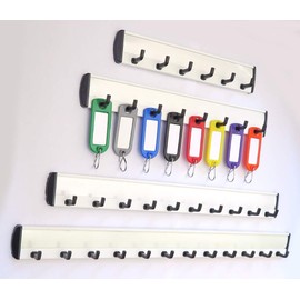Plastic Key Rack Hook Rack with 6, 8, 10, or 12 Hooks with Label Pendant Sturdy Coat Rack Key Rack, 446-3 with 10 hooks 315 x 35 mm without pendant
