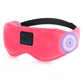 GNEGNI LIFE Bluetooth 5.4 Sleep Mask Headphones - Ultra-Soft Music Eye Mask with 10Hrs Playtime for Side Sleepers, Washable Sleep Headphones for Travel/Office (Pink)