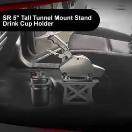 CROSSDESIGN 5" Tall Tunnel Mount Stand Drink Cup Holder Compatible with B&M Ratchet Shifter Mega Shifter TCI Silver