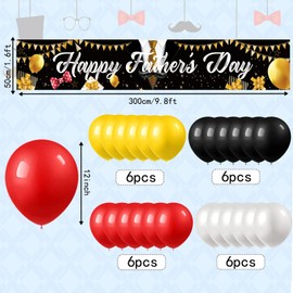Large Happy Father's Day Banner with 24 Pieces Latex Balloons for Fence Yard Lawn Fathers Day Decor Father's Day Indoor Outdoor Backdrop Decoration