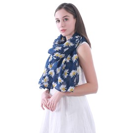 Lina & Lily Daisy Print Women's Scarf Shawl Wrap Oversize (Navy Blue)(Size: One Size)