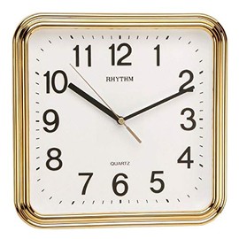RHYTHM Square Silent Movement Wall Clock, 25cm, Gold & White