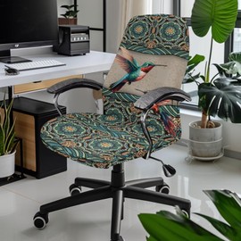 Xorudoydet Boho Mandala Hummingbird Pattern Office Chair Cover, Waterproof Office Chair Seat Covers with Elastic Bottom Stretchable Desk Chair Seat Protector for Office Swivel Task Chairs-S