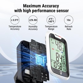 ThermoPro TP358 Bluetooth Thermometer for Room Temperature with Built-in Clock, Smart Temperature Sensor and Humidity Meter with Backlit, 260Ft Hygrometer Indoor Thermometer with Data Storage Export