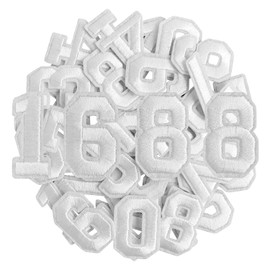 GYGYL 40 Pieces Iron on Numbers Patches, White Number Patches, Numbers 0-9 Applique for Clothes, Dress, Hat, Socks, Jeans, DIY Accessories (White)