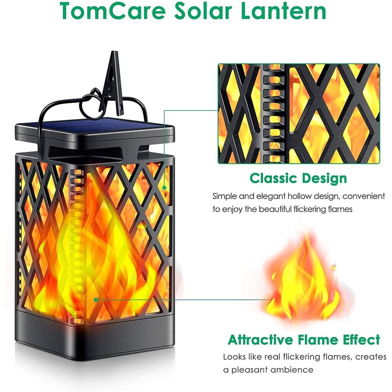 TomCare Solar Lights Outdoor Flickering Flame Solar Lantern Outdoor Hanging