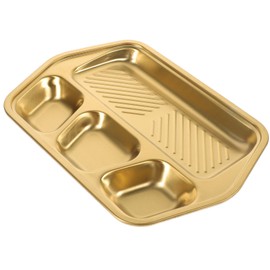 Kichvoe Stainless Steel Divided Plates, 4 Sections Rectangular Tray Portion Control Plates BBQ Camping Dish Korean Dinner Plates For Lunch Fruit Snack Campers Gold