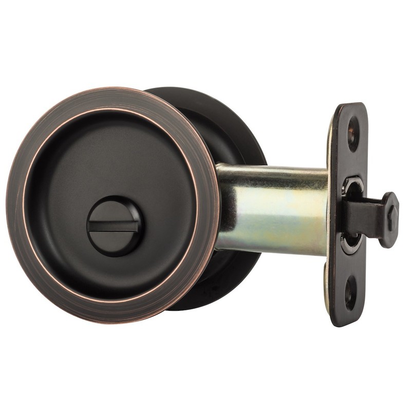 Dynasty Hardware Pocket Door Latch, Round Sliding Handle for Bathroom
