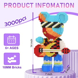 MIKIJOYS Bear Building Blocks with Organizer Bins (3000PCS), Fluorescent Bricks & Stroage Drawer, Gift for Adults & Kids, Ideal for Home & Office Decor, QR Code User Manual, 8883