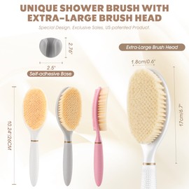 GEENOA New Body Scrubber for Wet or Dry Brushing, Anti-Slip Corn-Handle Shower Brush with Large Dual-Side Head & Soft Bristles, Easy-to-use Bath Brushes for Lathering Cleansing(Gray-S)