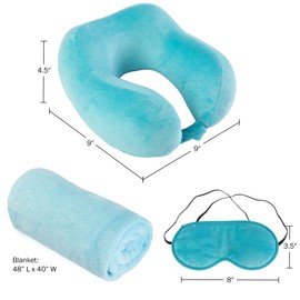 Home-Complete Travel Pillow Set - Memory Foam Pillow, Fleece Blanket, and Eye Mask - Travel Essentials for Airplanes, Trains, Cars, Buses (Blue)