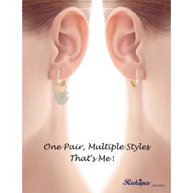 Richapex Heart Hoop Earrings 18k Gold Plated Hoop Earrings Trendy Hypoallergenic Studs with Cubic Zirconia Earrings for Women (Heart Dangle Earrings)
