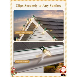All In One Christmas Light Clip, Universal Gutter and Shingle Clip for C7, C9 and Mini Lights, 100 Pack