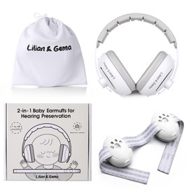 Lilian&Gema Lilian&Gema 2-in-1 Baby Ear Muffs Noise Protection, Adjustable Baby Headphones with Stretchy Band, Noise Cancelling Headphones for Baby & Toddler up to 4 Years, Baby Airplane Essentials, White