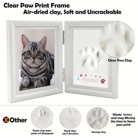 Journdream Paw Print Set, Dog and Cat, DIY Paw Print Set, 3D Wooden Picture Frame, Paw Print for Dogs or Cat Owners, Pet Pawprints Picture Frame (White)