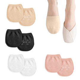 YSDYY 4pcs Cotton Half Socks, Non-Slip Invisible Half Socks, Forefoot Slipper Socks, Seamless Half Socks for Pumps High Heels Ballet (Black, White, Beige, Pink)