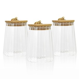GLIBBUL Glass Jars with Bamboo Lids Food Storage Containers 3 Pack for Tea Coffee Sugar Cookie Pasta Salad Spaghetti Spice Meal Prep for Kitchen Pantry Organization (Taper)