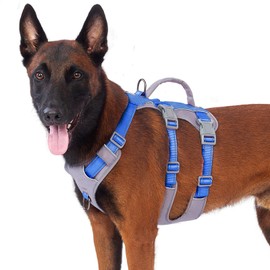 Huntboo Reflective Dog Harness with Handle, Escape Proof, No Slip, Breathable, Lightweight, Adjustable Lift Harness for Small, Medium, and Large Dogs Walking, Training, and Running Gear(Sea Blue,L)