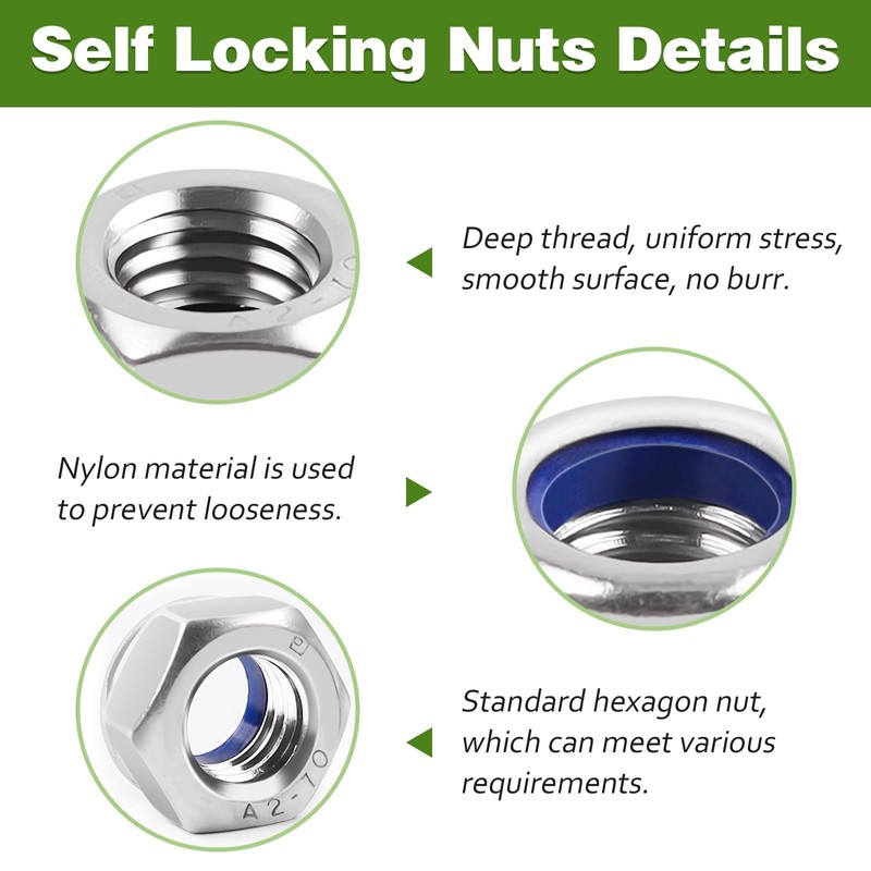 TA-VIGOR 25Pcs M4 Nylon Hex Lock Nuts, 304 Stainless Steel