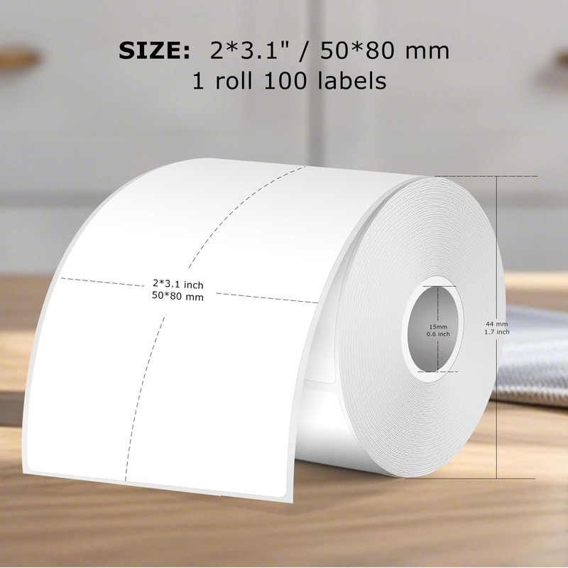 FINDAT White Thermal Labels 50 x 80 mm Rectangular Waterproof