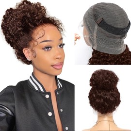 360 Chocolate Brown Lace Front Wigs Human Hair Hidden Strap Deep Wave Lace Frontal Wig Pre Plucked Drawstring 4# Wig Human Hair 200 Density HD Full Lace Front Wigs for Women(4# deep wig, 20inch)