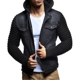 Leif Nelson LN5240 Men's Casual Denim Jacket with Knitted Sleeves; Size M, Black